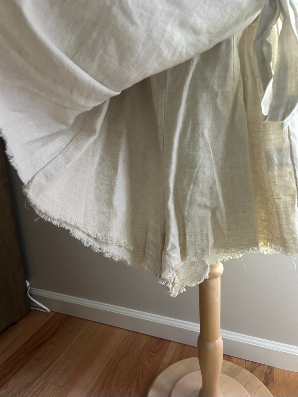 Polly Cream Linen Wrap Mini Skort with Frayed Ruffle and Tie Waist - Picture 2 of 6